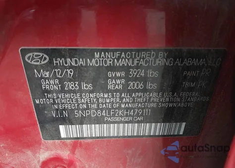 2019 Hyundai Elantra Sel from USA, damaged, VIN 5NPD84LF2KH479111